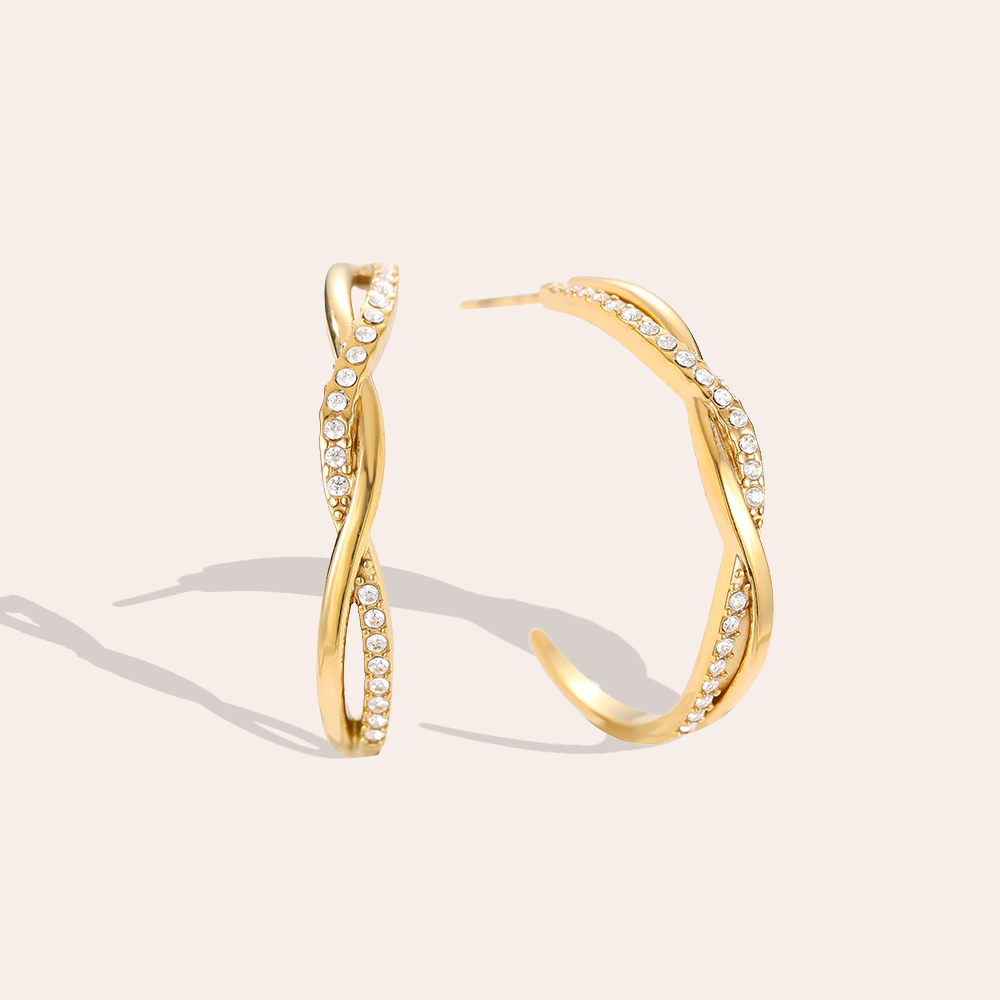 Stainless steel earrings 2.5cm Elegant Twist Diamond Hoop