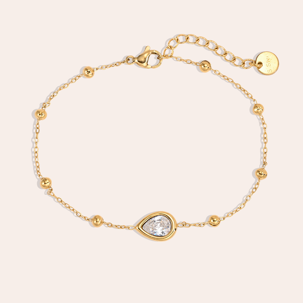 Stainless steel bracelet, 17 cm, with teardrop-shaped cubic zirconia