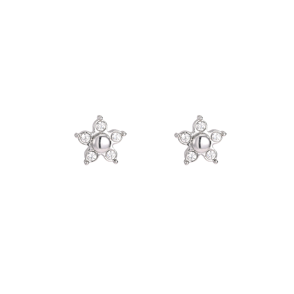 Stainless steel earrings, 6mm cubic zirconia flower
