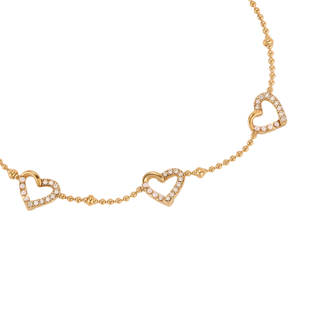 17cm stainless steel bracelet with a heart, pearls and half a rhinestone