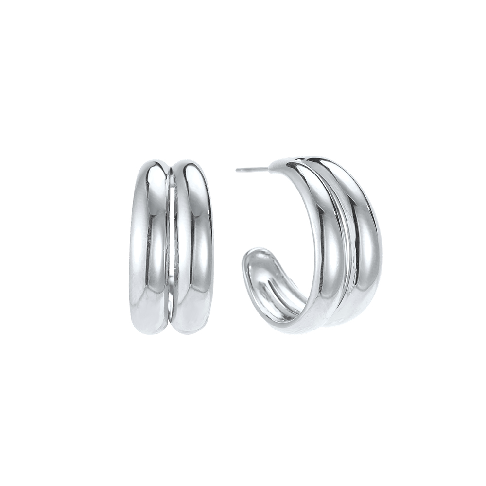 Stainless steel earrings, 25 mm, two half-hoops