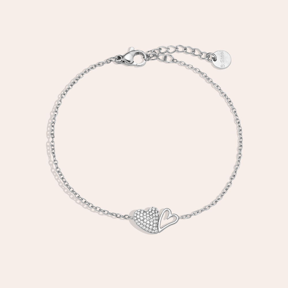 Stainless steel bracelet 17cm Two Cool Hearts