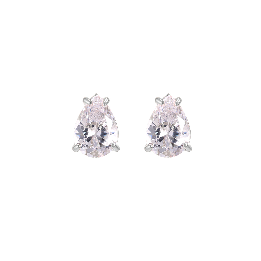 Stainless steel earrings with 10mm sparkling teardrop-shaped cubic zirconia