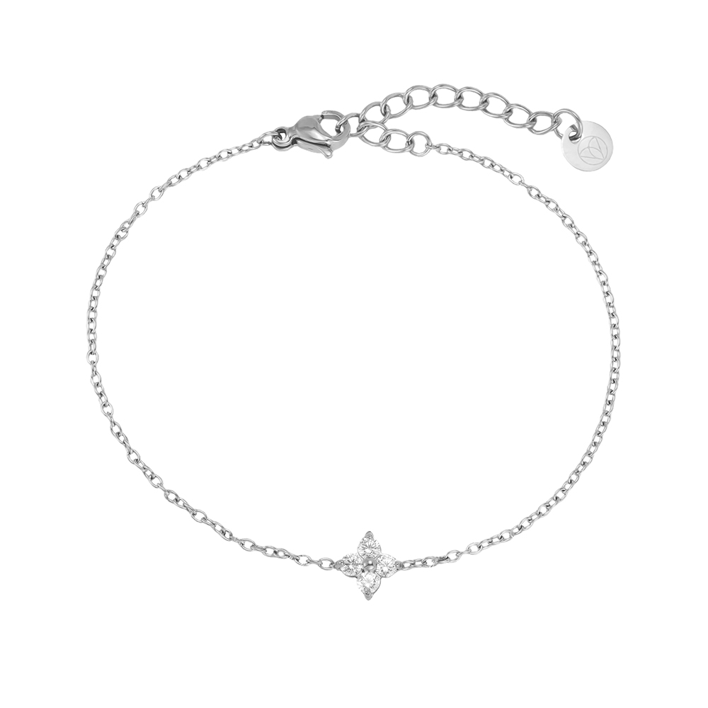 17cm stainless steel bracelet with elegant cubic zirconia shamrock 