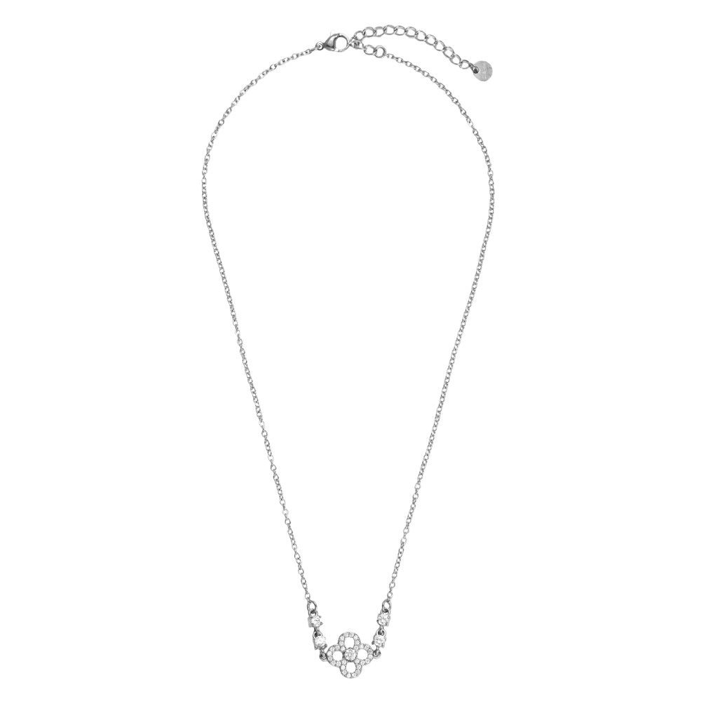 40cm stainless steel necklace with filigree zirconia shamrock