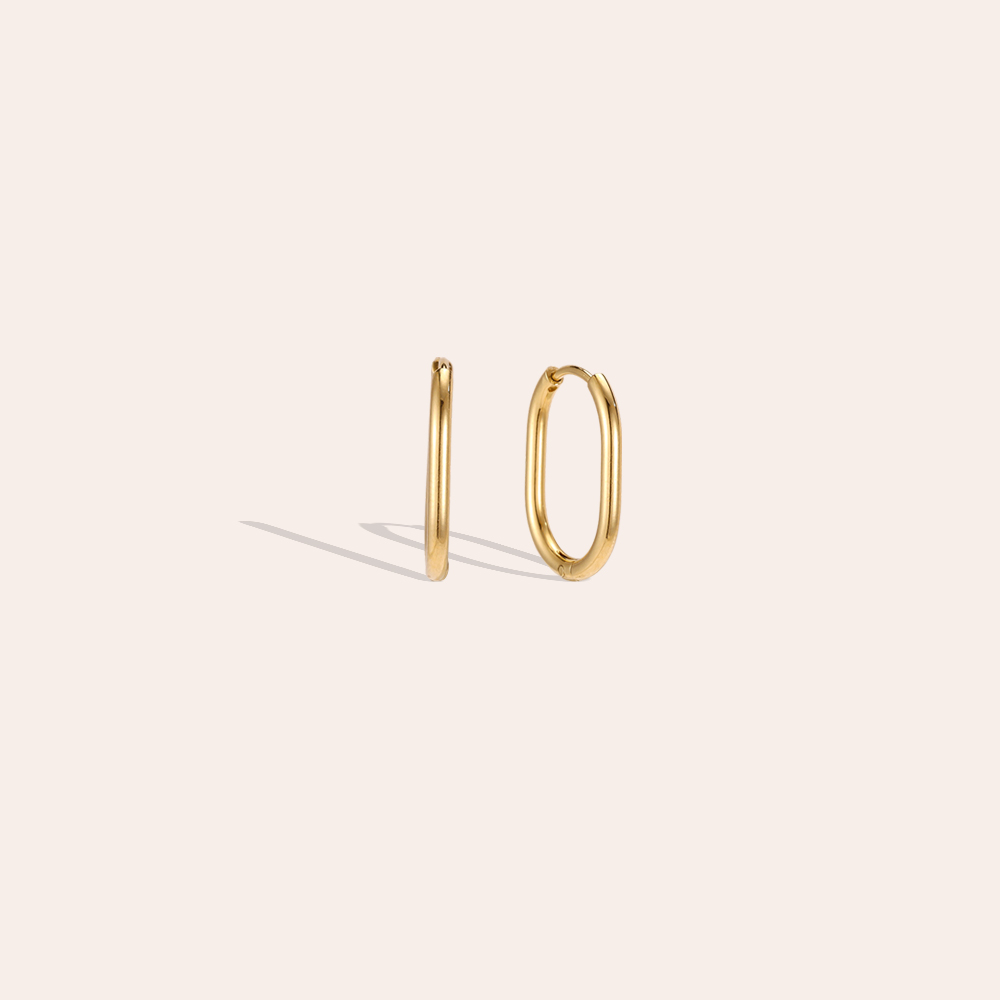 Stainless steel earrings, 15mm, delicately finished oval hoop earrings        