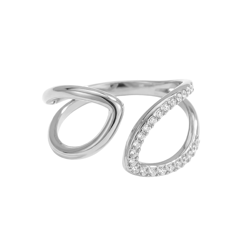 Stainless steel ring – adjustable, striking design with cubic zirconia  