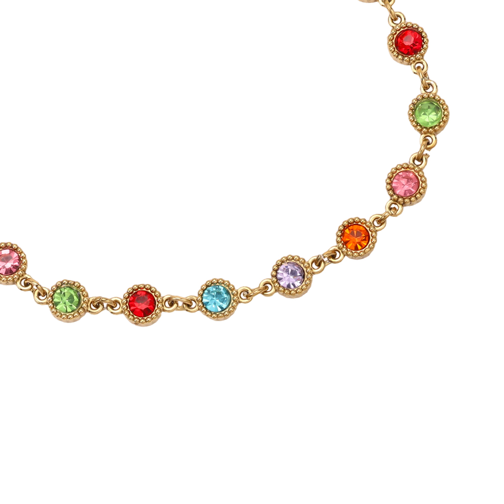 Stainless steel bracelet, 17 cm, with lots of colourful, sparkling cubic zirconia    