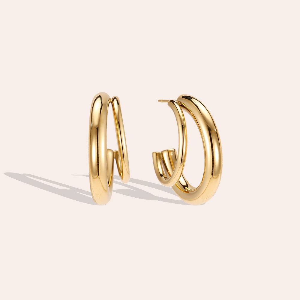 Stainless steel earrings, 25mm, two half-hoops  