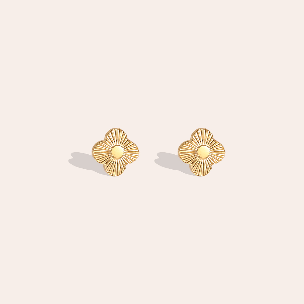 Stainless steel earrings, 5mm, four-leaf clover
