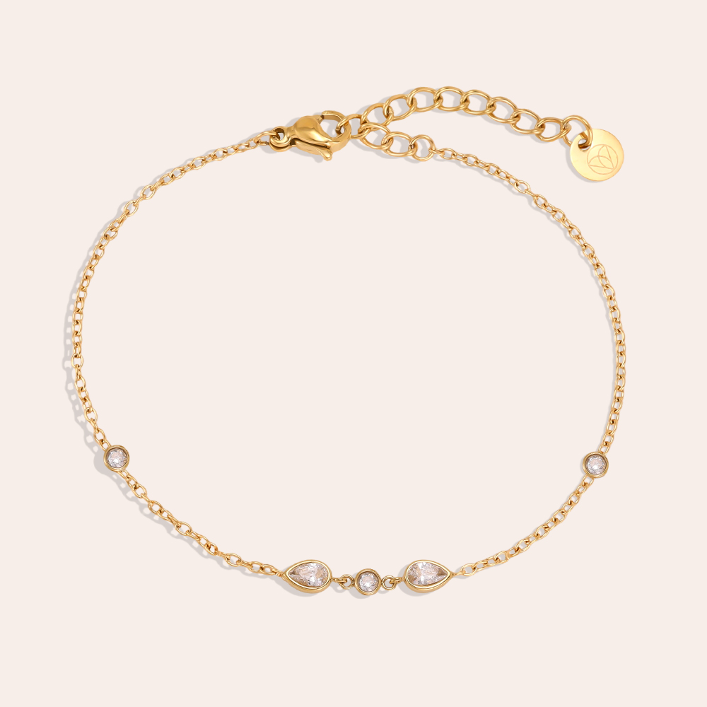 Stainless steel bracelet, 17 cm, with teardrop-shaped cubic zirconia