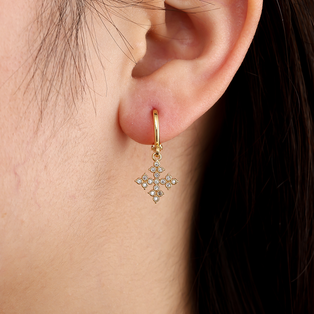 Gold-plated earrings 2.6cm Diamond Cross