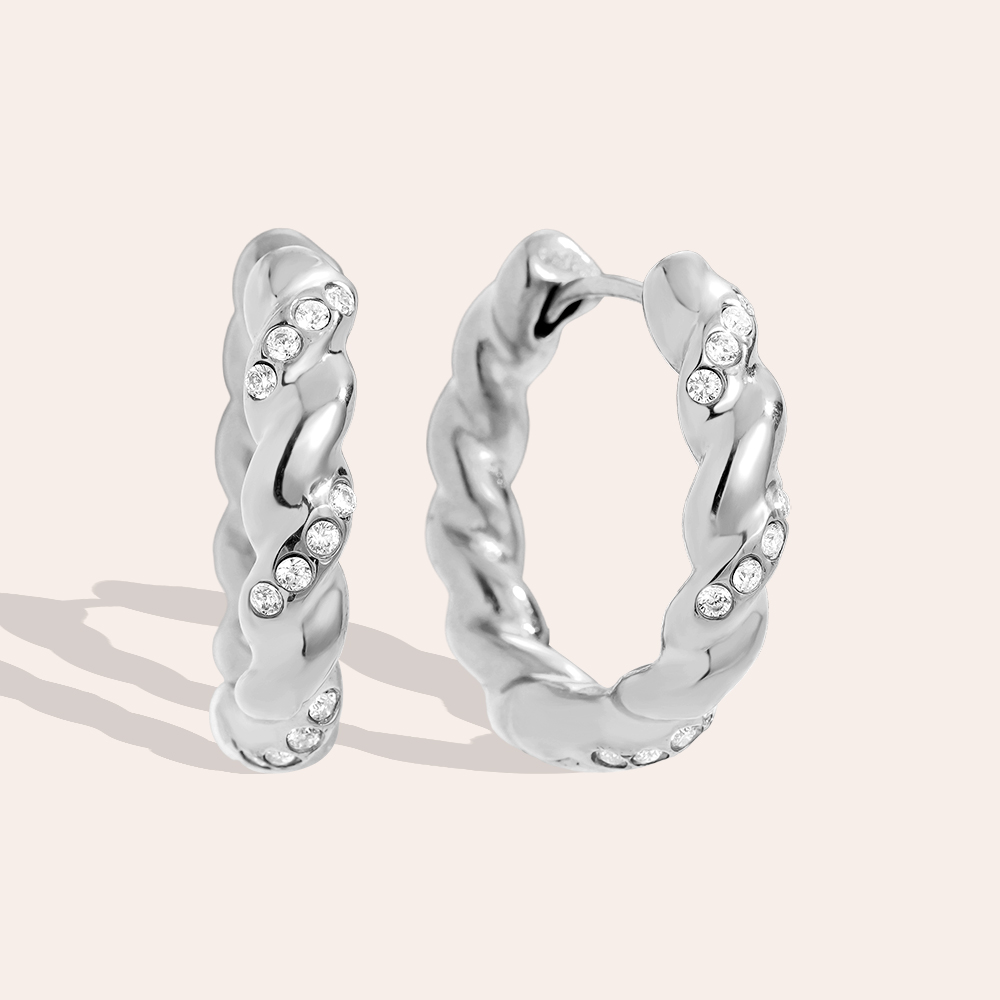 Stainless steel earrings 3cm Mini Diamond In Twist Hoop