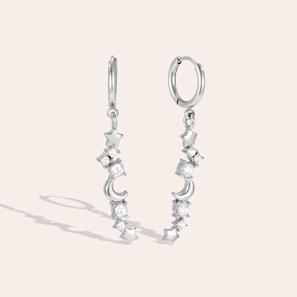 Stainless steel earrings, 35mm stars and moon