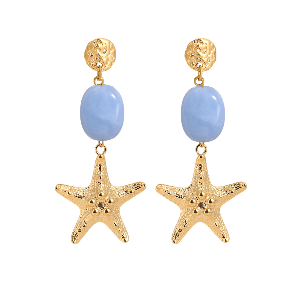 Stainless steel earrings 7cm large starfish and green acrylic
