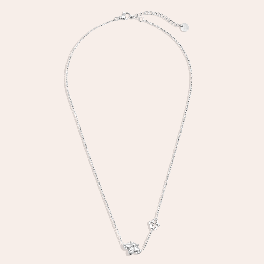 Stainless steel necklace 40cm rhinestone bees