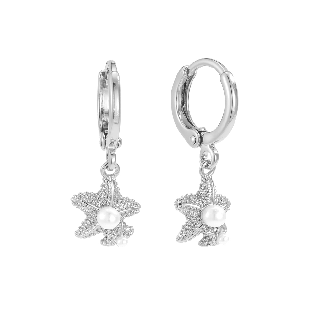 Gold-plated earrings 25mm pearls and starfish