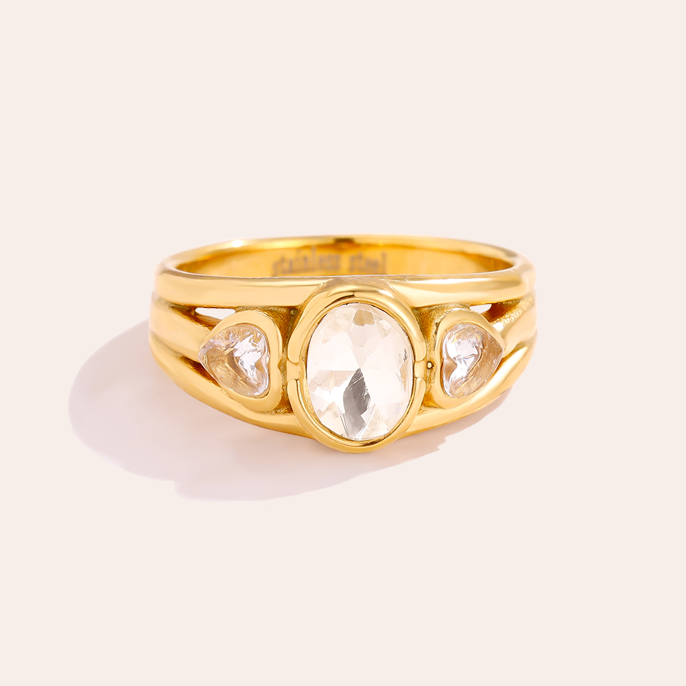 Stainless steel ring Vintage Look Oval Diamond