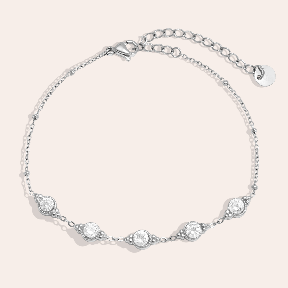 Stainless steel bracelet, 17.5 cm, with lots of sparkling cubic zirconia