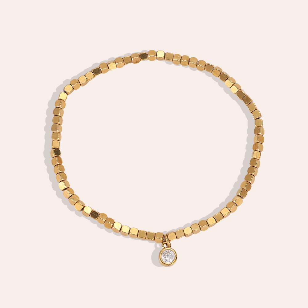 Stainless steel elastic bracelet with small squares and cubic zirconia  