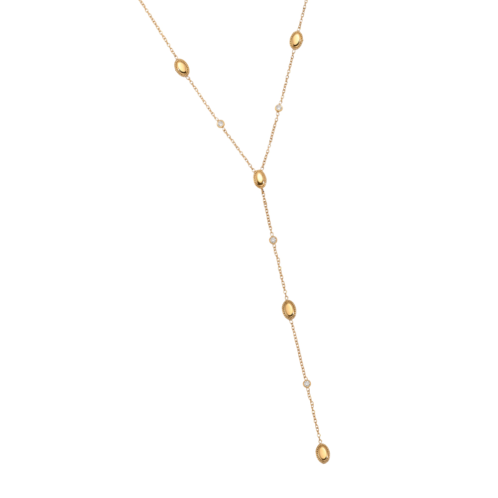 Stainless steel necklace, 40 cm, gold-coloured oval