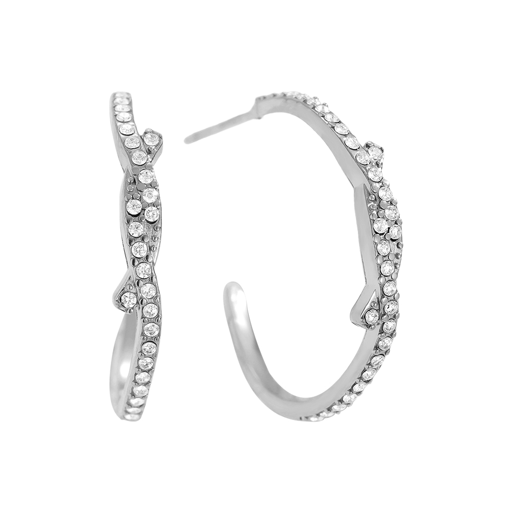 Stainless steel earrings 2cm Nice Meet Diamond Half Hoop