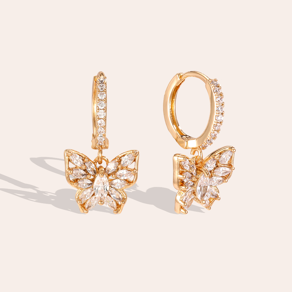 Gold-plated earrings 22mm zirconia butterfly