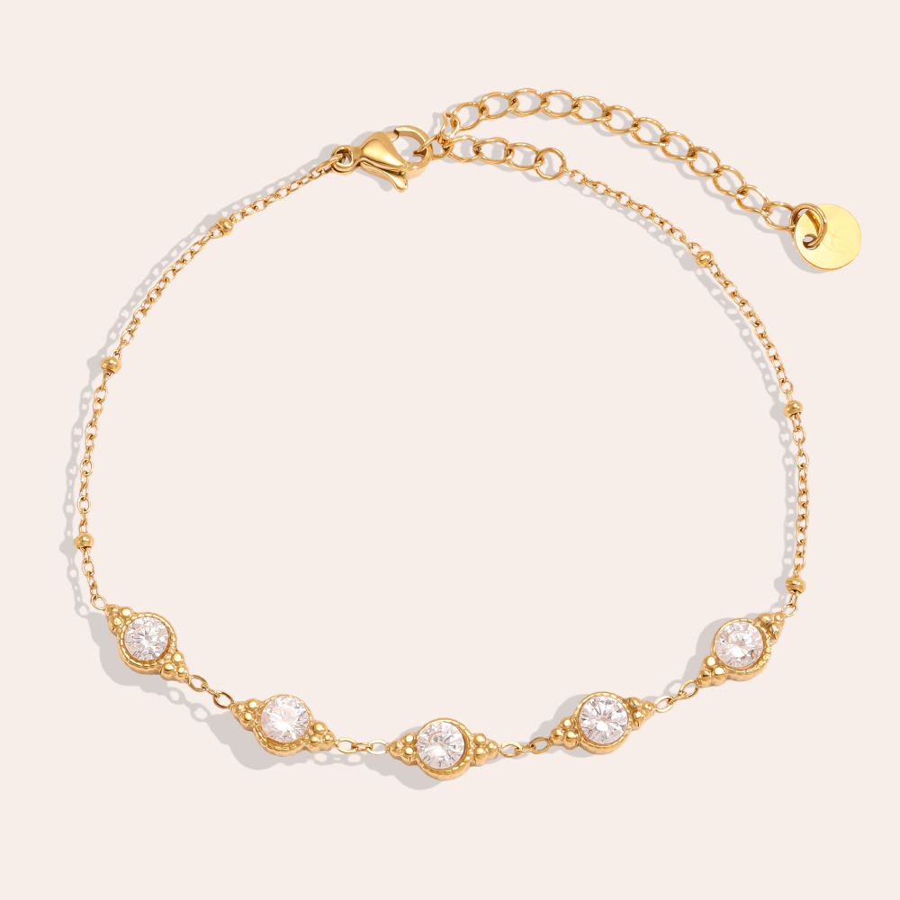 Stainless steel bracelet, 17.5 cm, with lots of sparkling cubic zirconia
