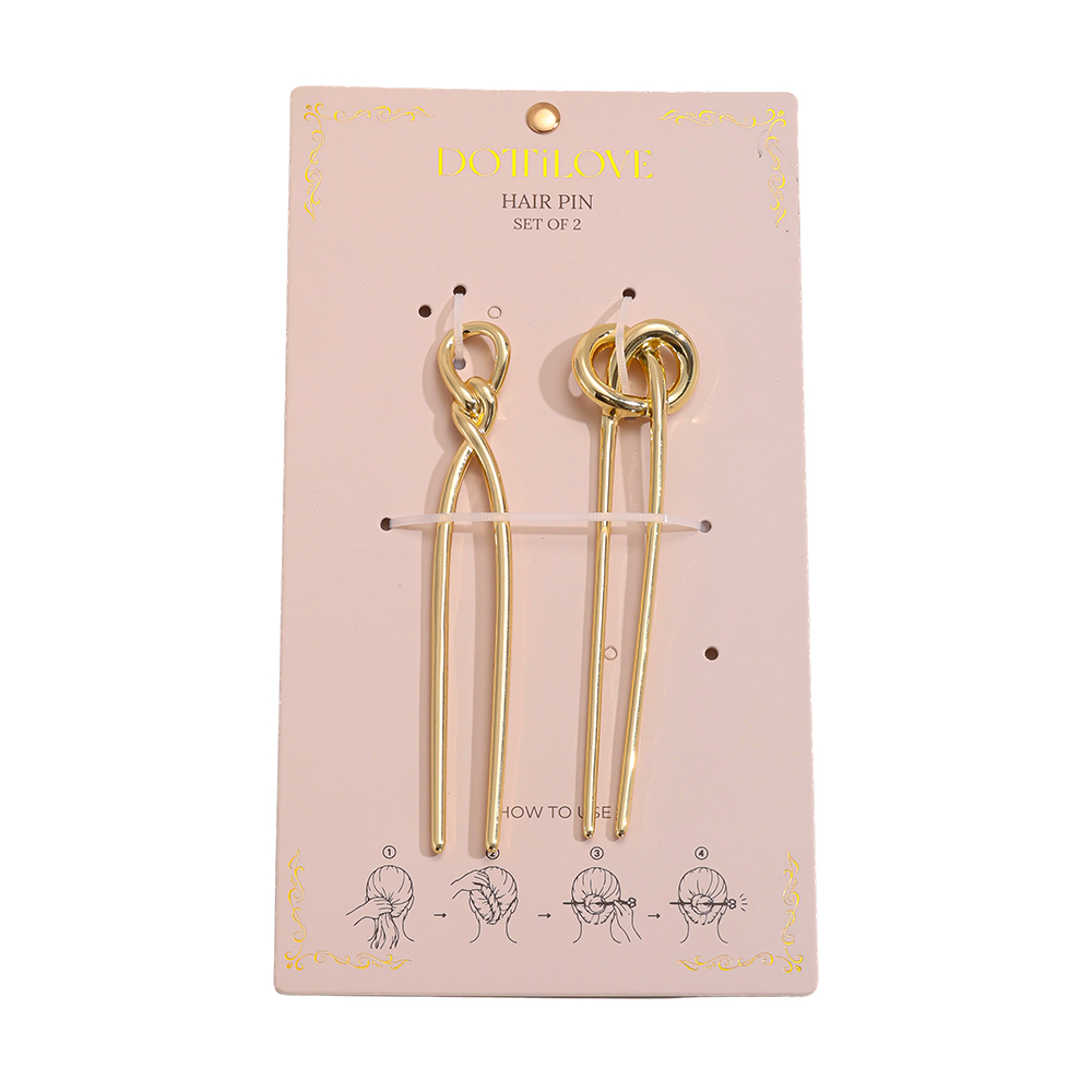 12.5 cm, set of 2 gold hairpins with a knot design   