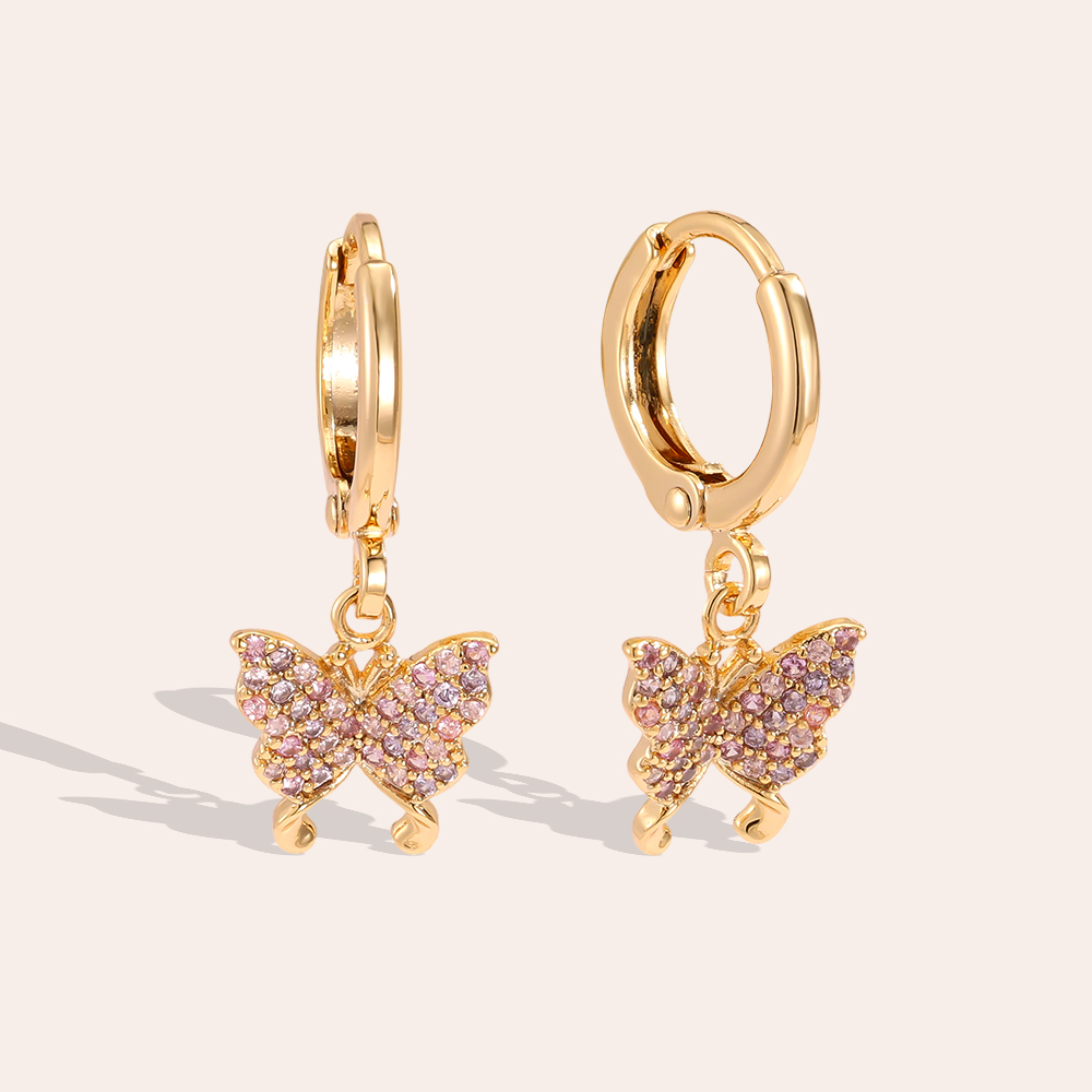 Gold-plated earrings 24mm zirconia butterfly