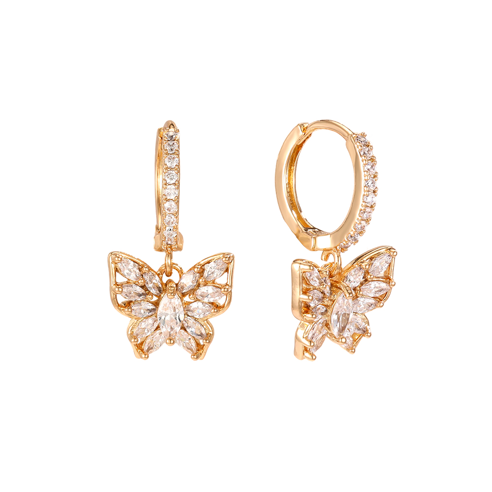 Gold-plated earrings 22mm zirconia butterfly