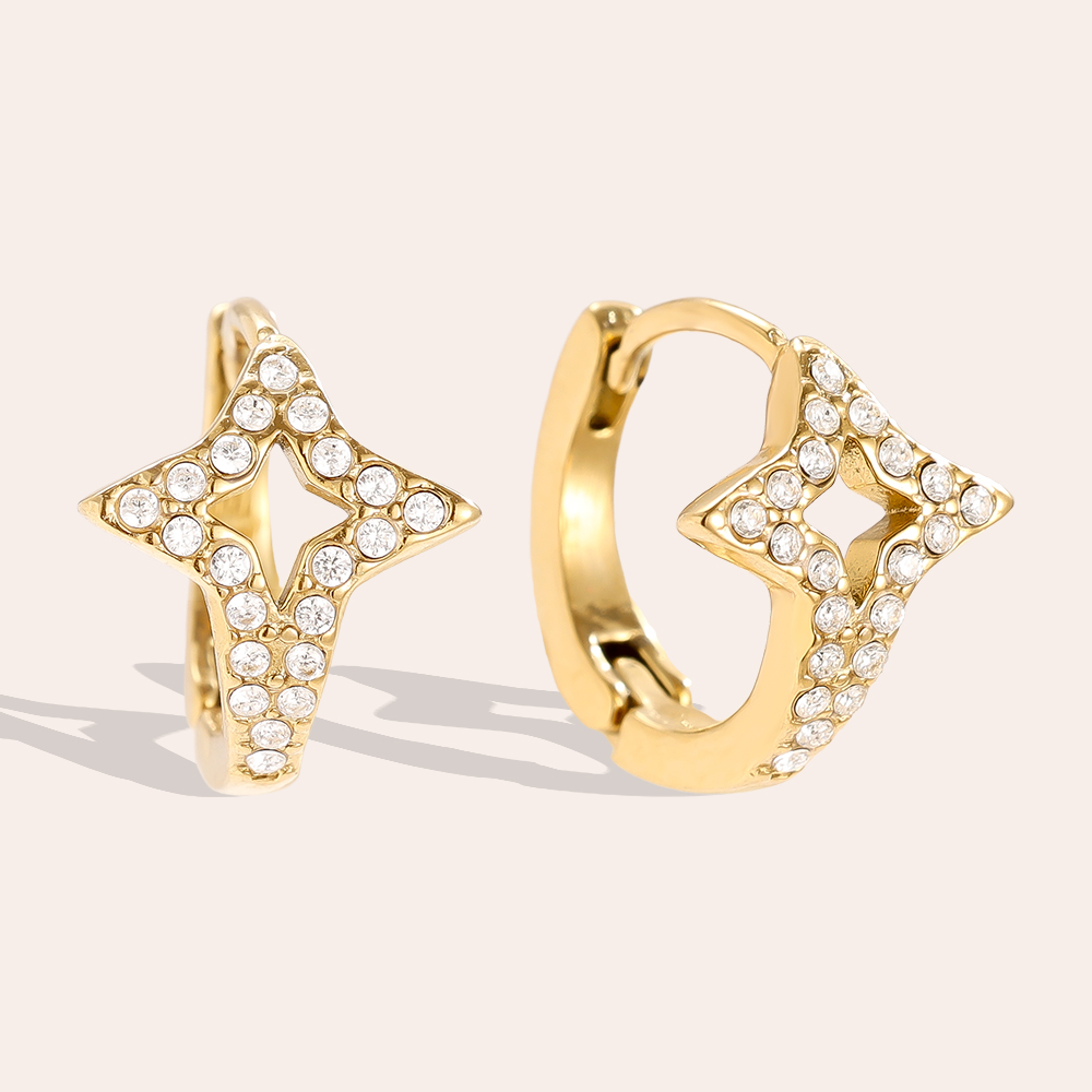 Stainless steel earrings 14mm Diamond Star Hoop