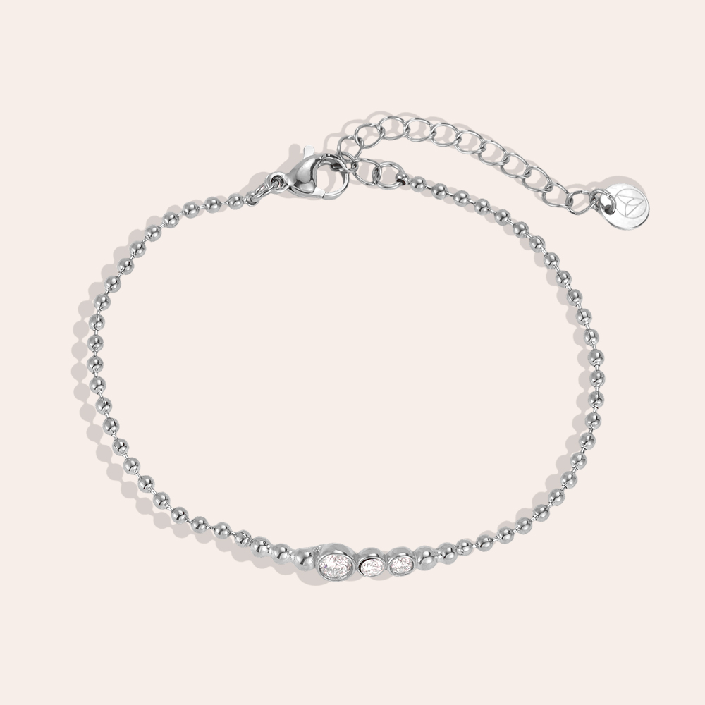 Stainless steel bracelet, 17 cm, dot chain with cubic zirconia  