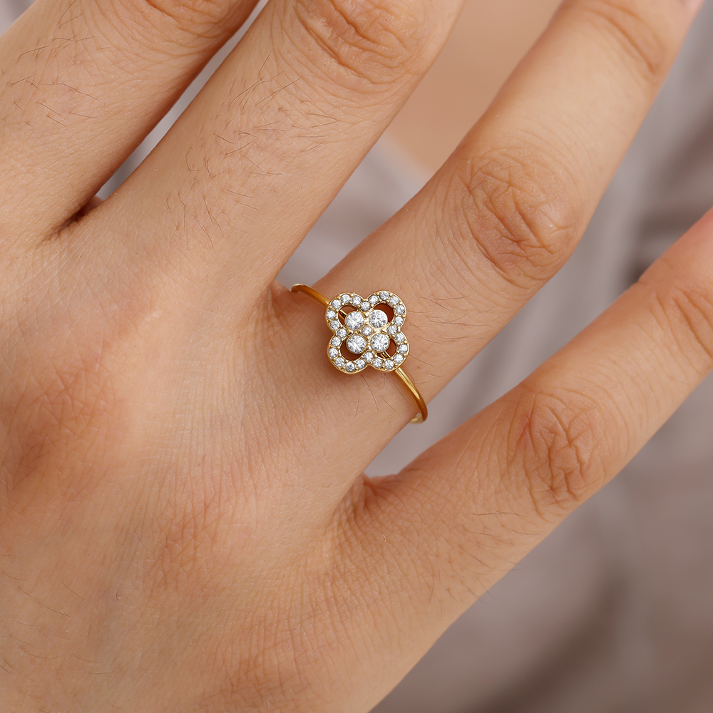 Stainless steel ring Diamond Lucky Flower