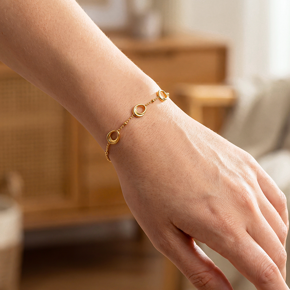 Stainless steel bracelet, 17 cm, with three hollow ovals