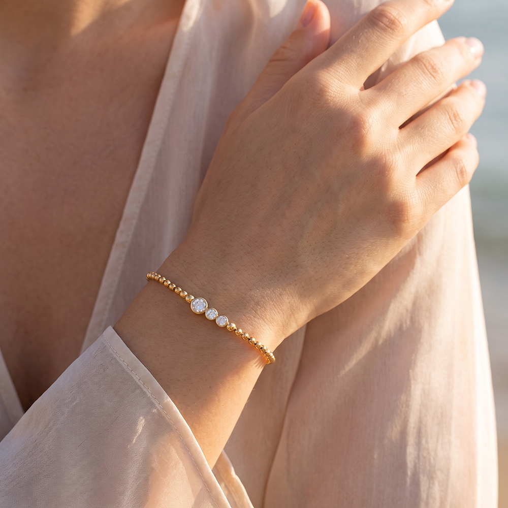 Stainless steel bracelet, 17 cm, dot chain with cubic zirconia  