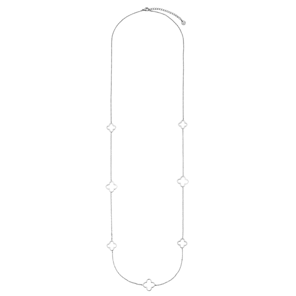 Stainless steel necklace, 80 cm, with a simple four-leaf clover  