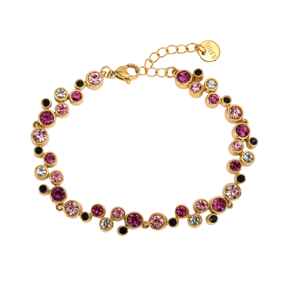 Stainless steel bracelet, 17 cm, with lots of round cubic zirconia stones
