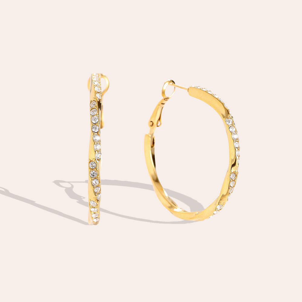 Stainless steel earrings 3.4cm Light Twist Diamond Hoop