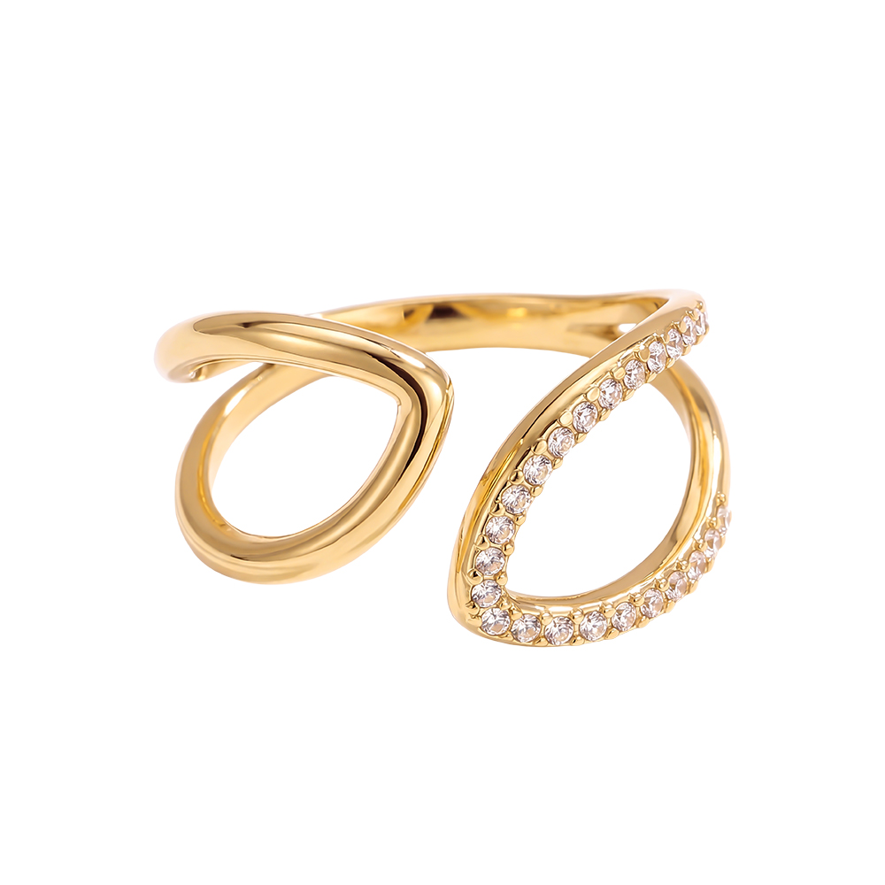Stainless steel ring – adjustable, striking design with cubic zirconia  