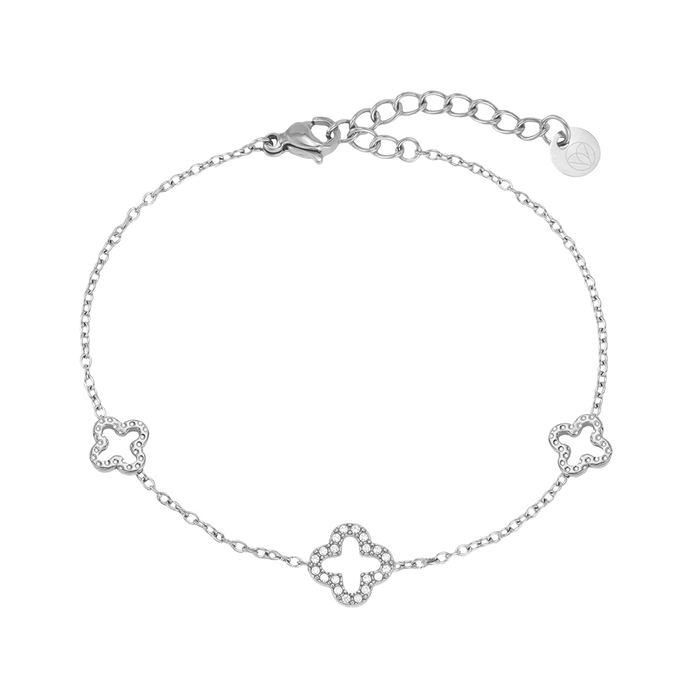 Stainless steel bracelet, 17 cm, with three shamrocks