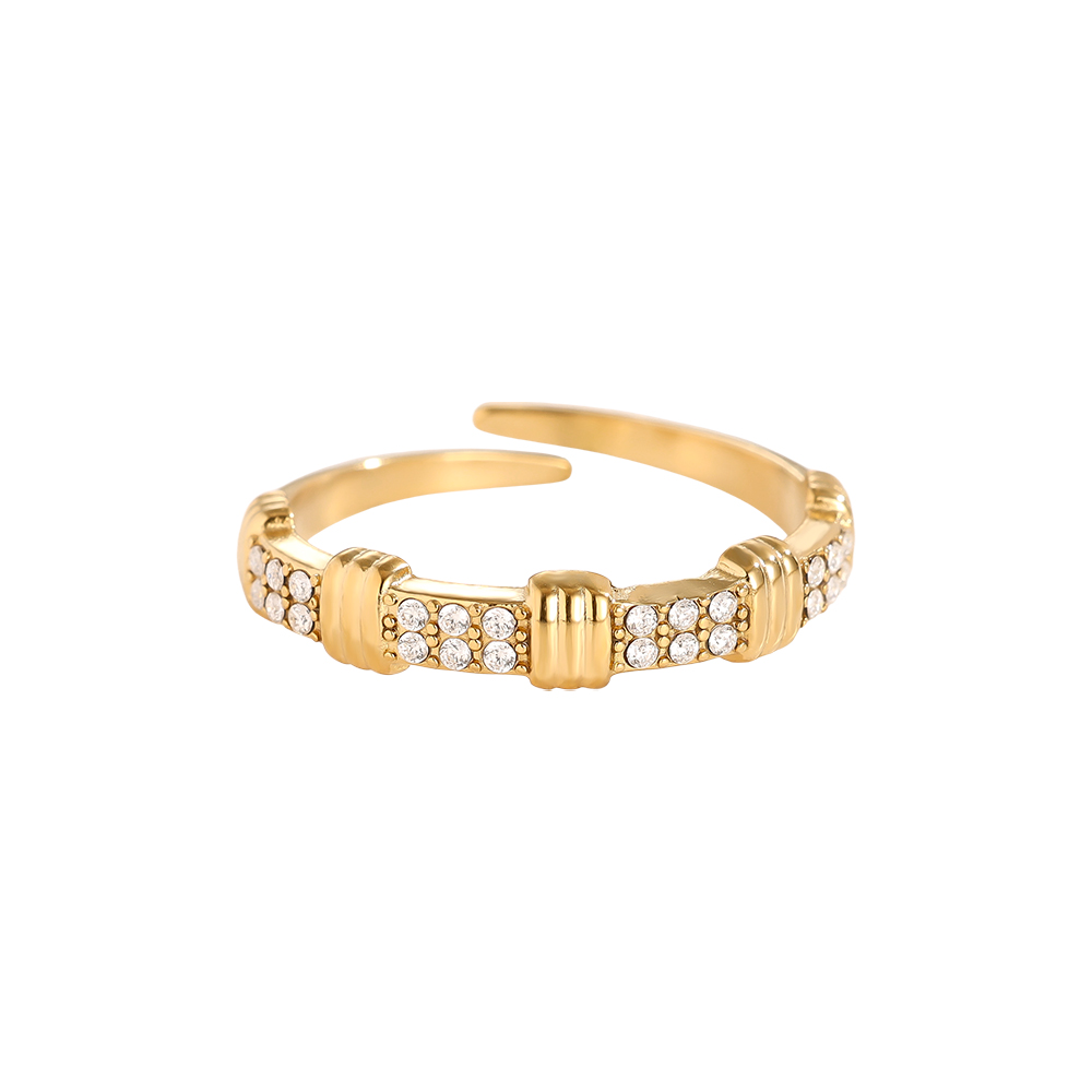 Stainless steel ring, adjustable, with a modern design and cubic zirconia  