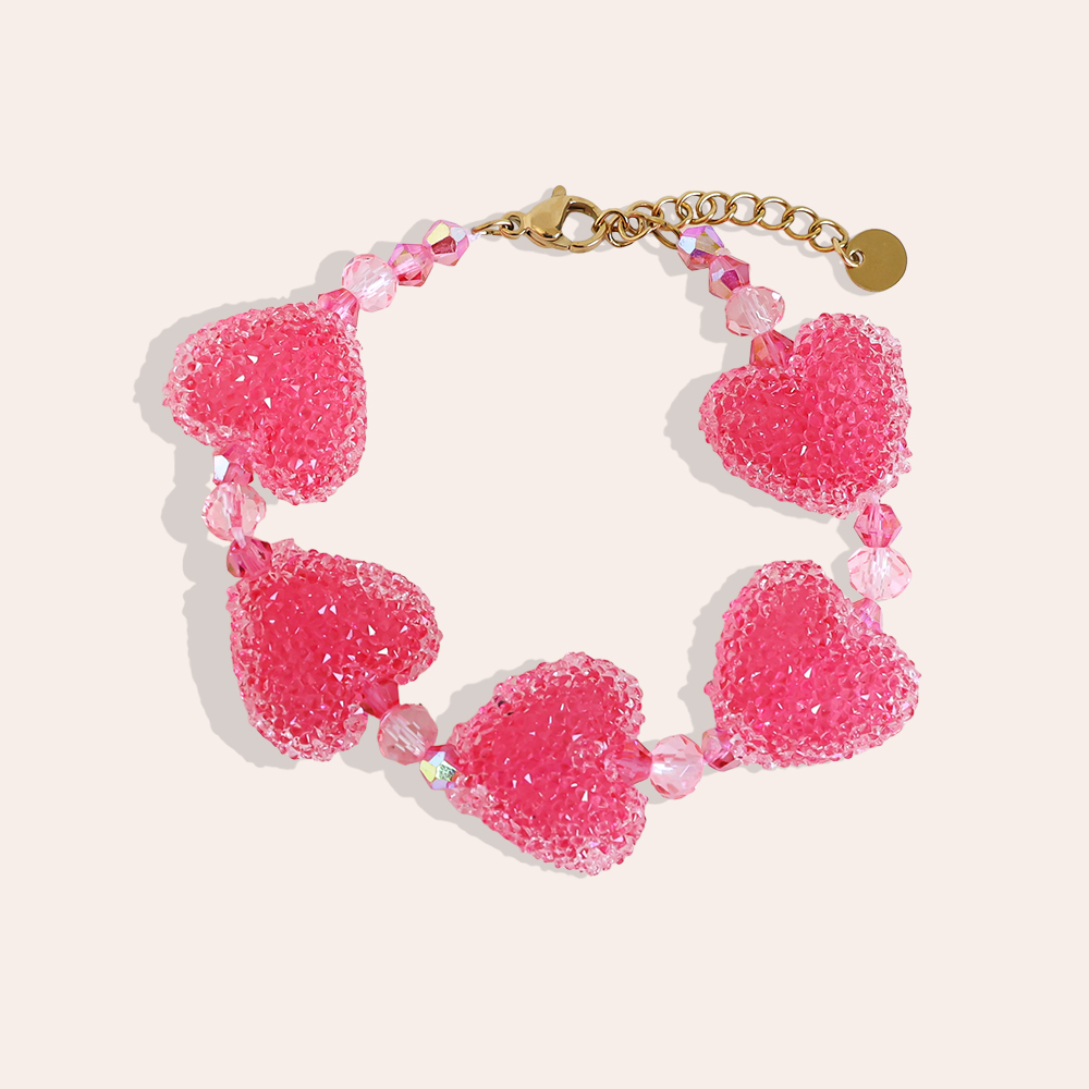 Stainless steel bracelet 17cm Acrylic Pink Heart Chain