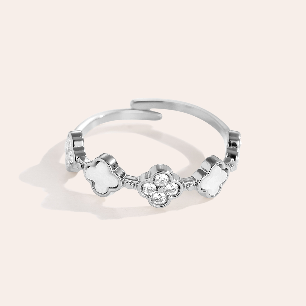 Stainless steel ring Diamond Lucky Flower And Shell Flower