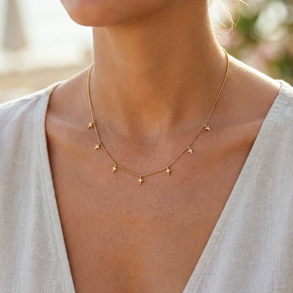 Stainless steel necklace, 42 cm, with lots of little stars