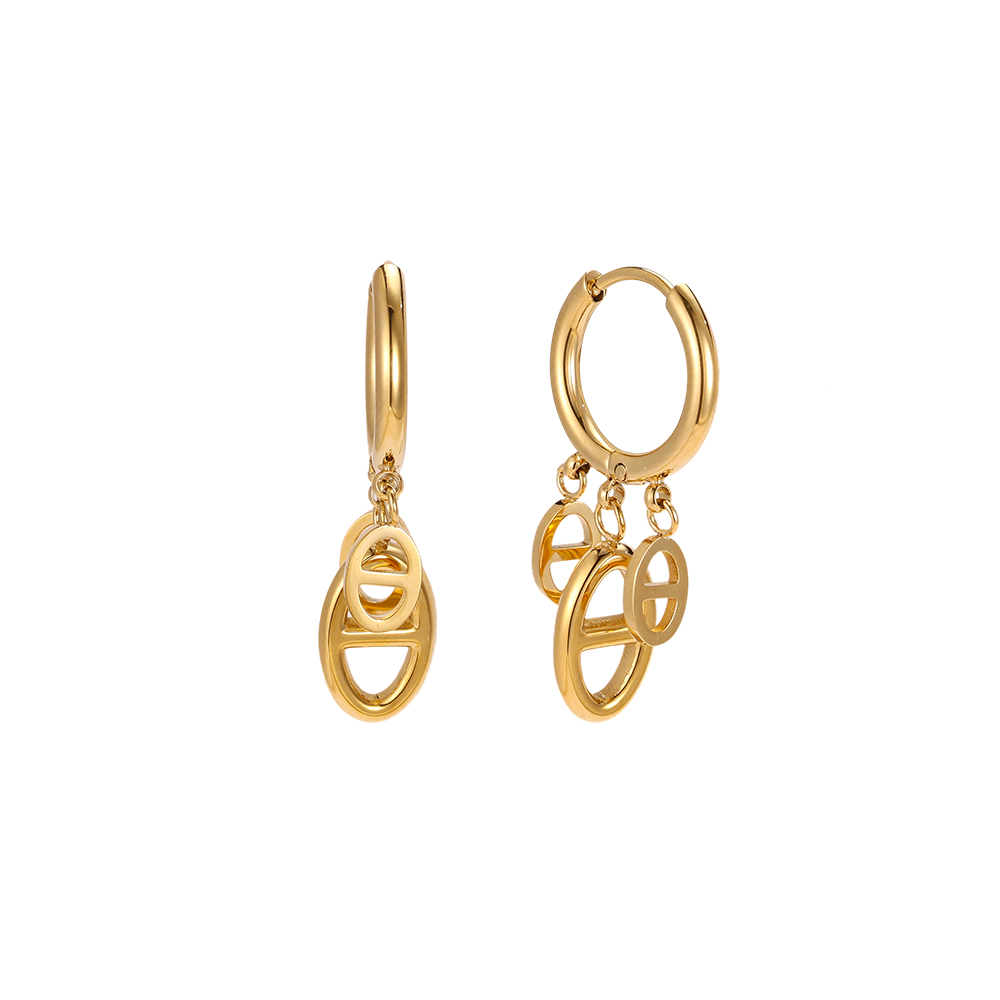 Stainless steel earrings, 28 × 14 mm, some oval links