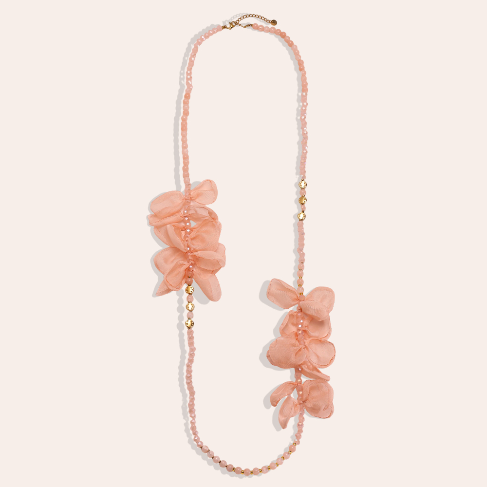 Stainless steel necklace 90cm crystal necklace with petals