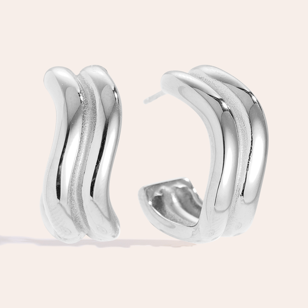 Stainless steel earrings 22mm Two Wave Line