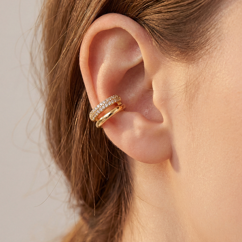 Gold-plated 15mm semi-circular ear cuffs with cubic zirconia
