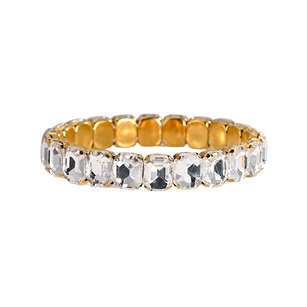 Stainless steel elasticated bangle with square glass
